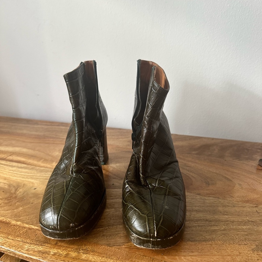 Miista Green Crocodile Pattern Boots